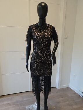 love, Fire Black Lace Midi Dress with Sheer Scalloped Hem